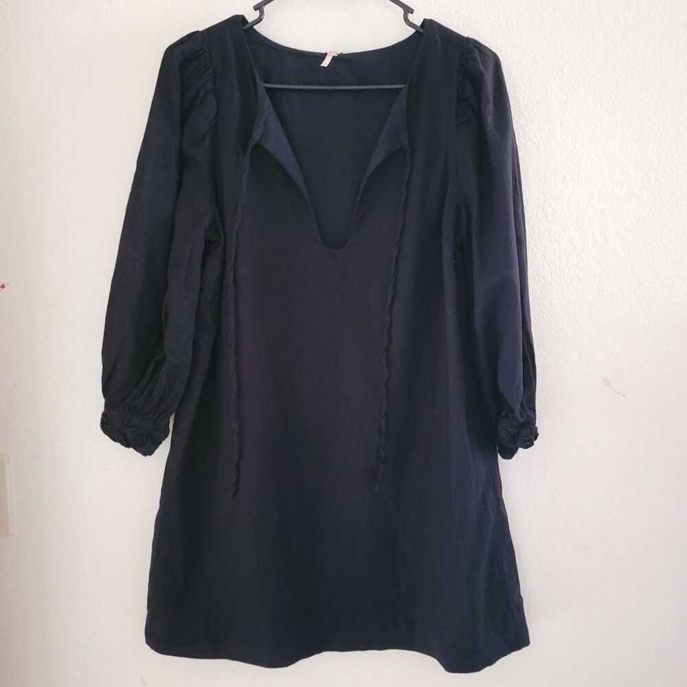 Free People Women's Black Mini Dress Size M Cotton Linen